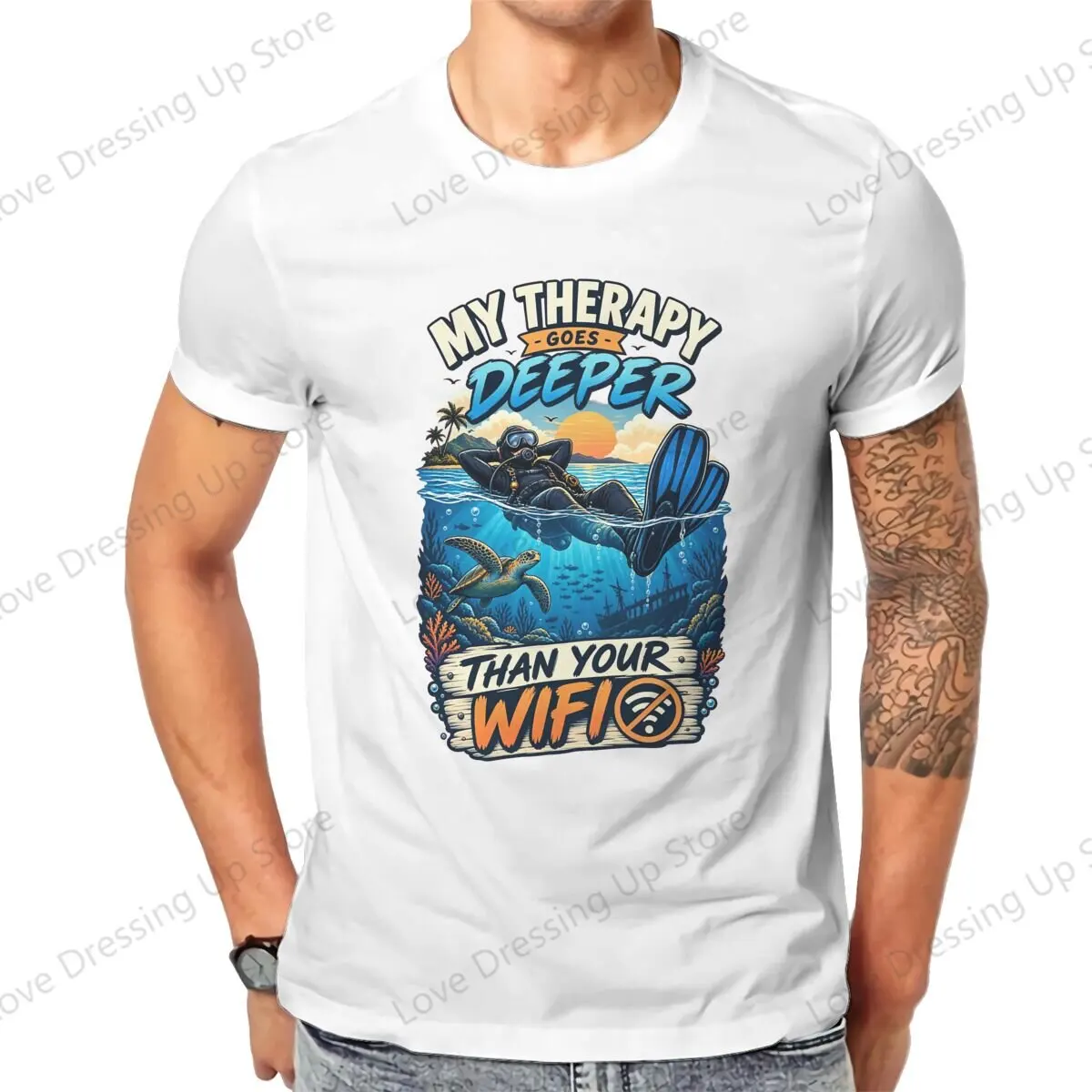 100% Cotton T-shirt Love Scuba Dive t shirt men Deep Sea Escape Scuba Diving Humor Summer Sweat Absorption Casual Short Sleeves