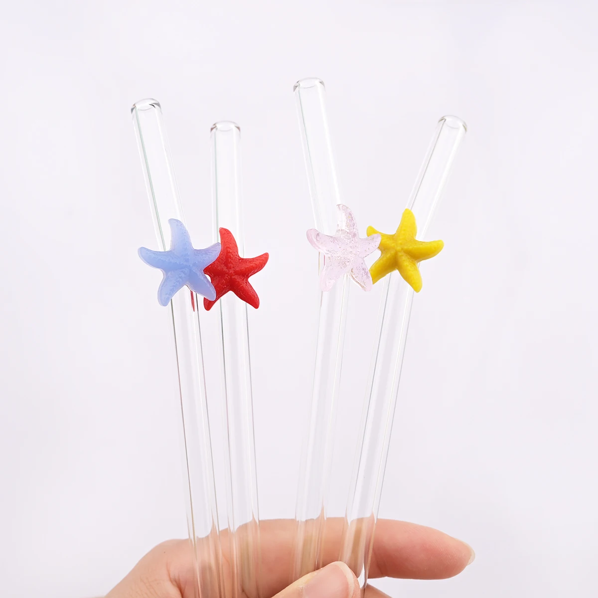 6pcs Starfish Bent Straw Set Milk Shake Coffee Straw High Borosilicate Glass Drinking Straws Set with Brush Party Bar Drinkware