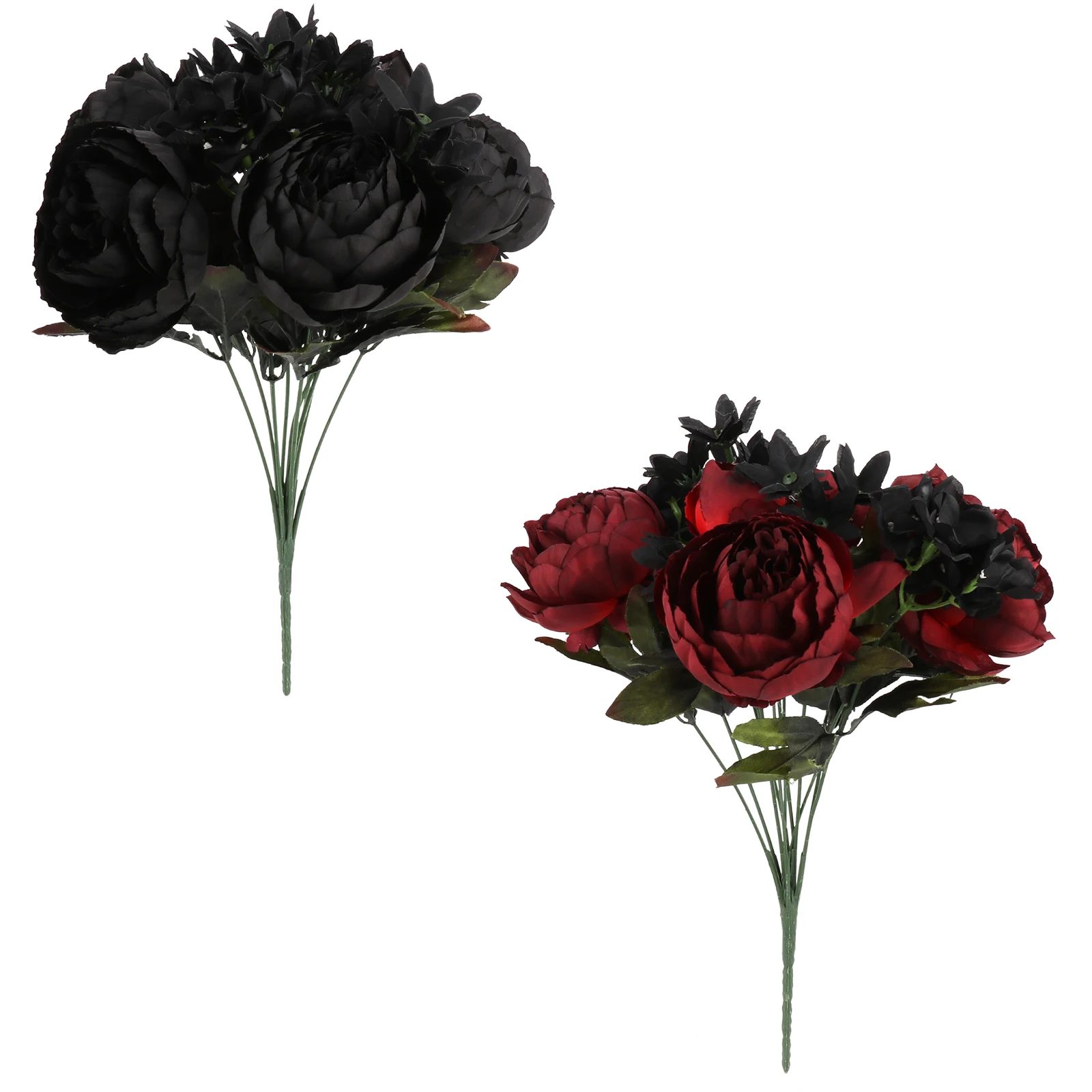 12 Heads Peony Flower Bouquet Artificial Flowers Black Red Silk Peony Fake Flower Wedding Party Home Decoration Photograph Props