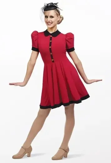 ballet-red-bubble-sleeve-short-skirt-jazz-performance-outfit