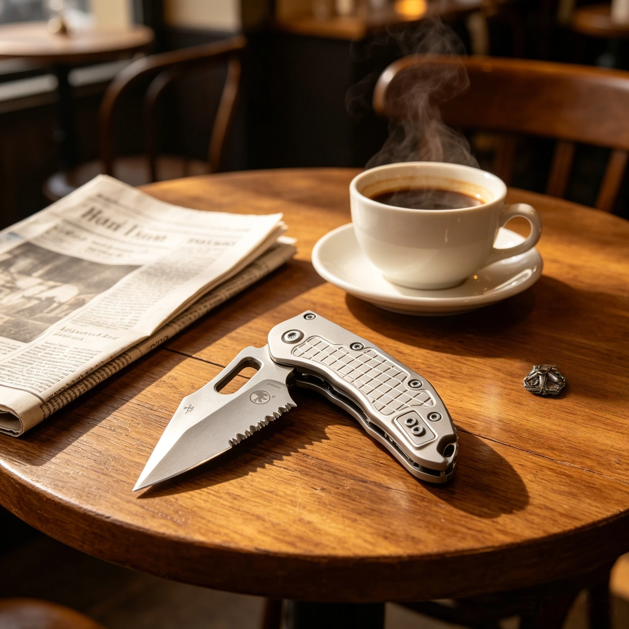 Microtech - Hidden Needle - Geometric Pattern Folding Knife, Made of M390MK Steel, Titanium Alloy Handle, EDC Collection Knife
