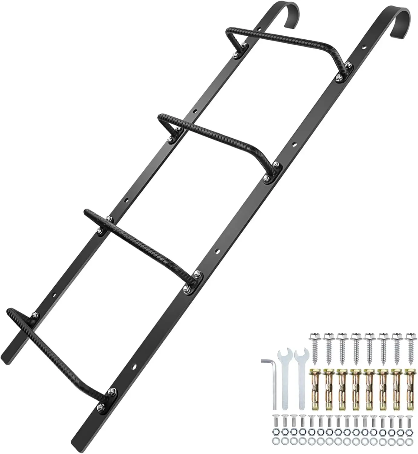 Escalera de Escape de Acero Resistente, de 4 Peldaños, Montada en la Pared para Ventana de Emergencia en Sótano, con Recubrimiento en Polvo Negro