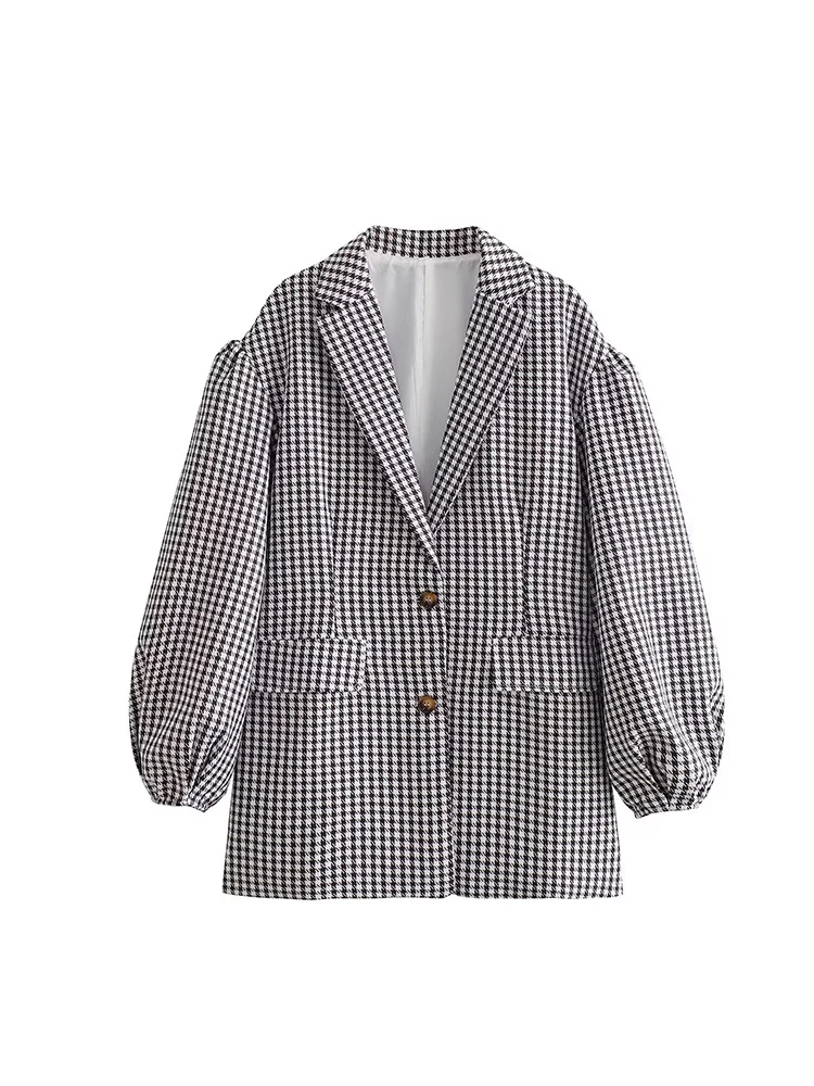 

European-style new women's fashionable and versatile retro houndstooth collar single-breasted coat