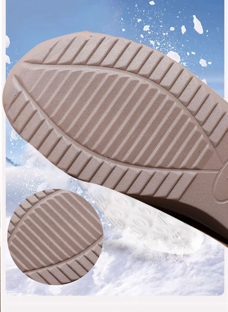 Damen Winter Warme Plüschgefütterte Slip-On Loafer Gestepptes Obermaterial Rutschfeste Weiche Sohle Lässige Baumwollschuhe zum Gehen – Detail 5