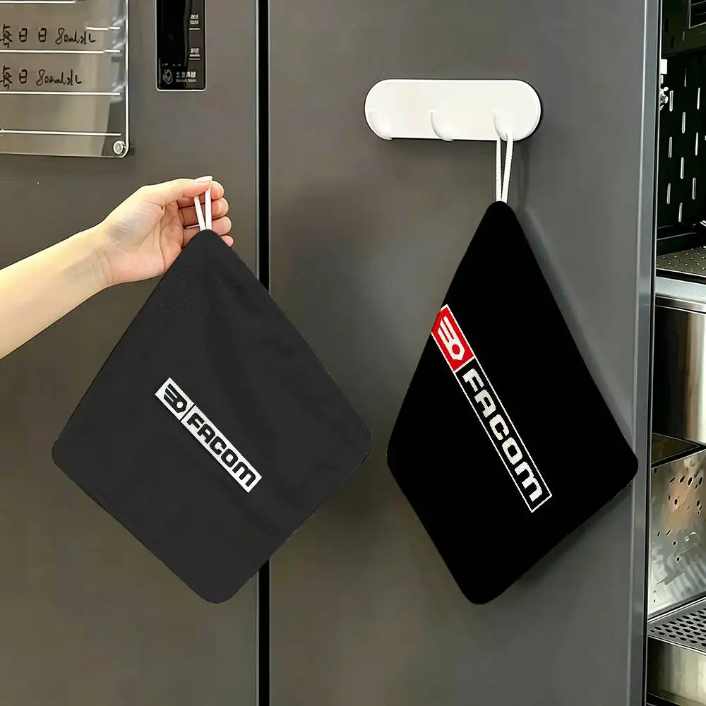 F-FACOM-S Logo Polyester Cotton Hanging Kitchen Towel, Skin Friendly Hand Wiping Towel for Hotel Cafe Household