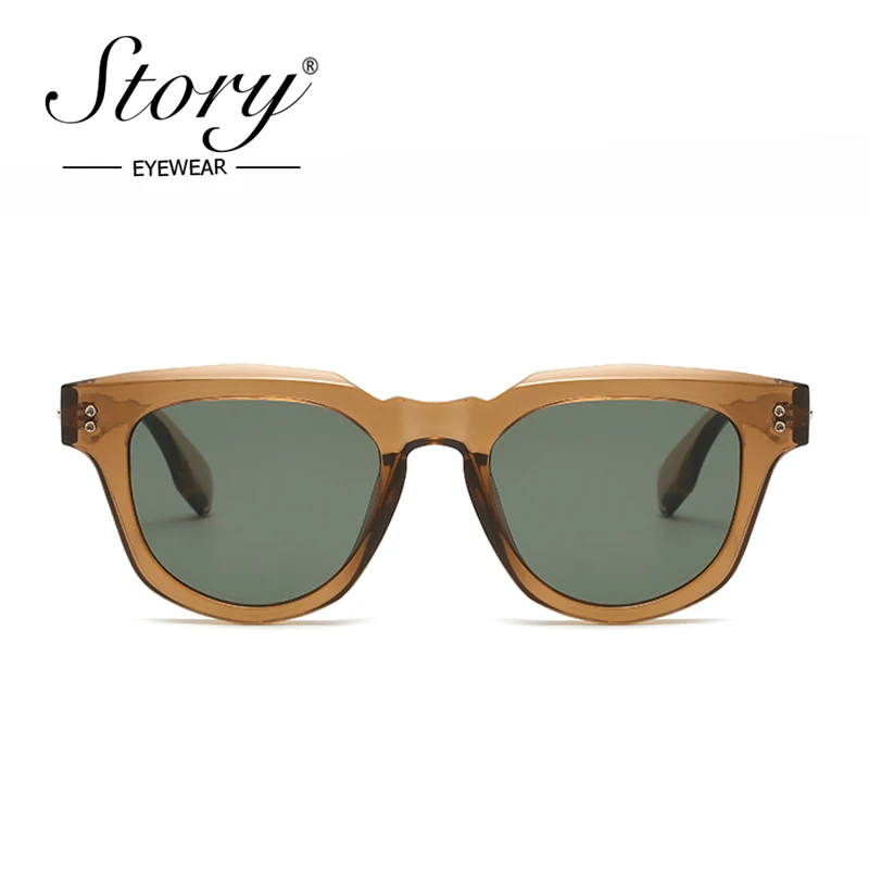STORY Vintage Rivets Thick Frame Square Sunglasses Women Men Classic Large Green Lens Sun Glasses UV Gafas De Sol Mujer S19397H