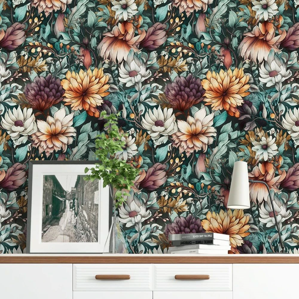 Vintage Floral Peel & Stick Wallpaper Removable Self Adhesive Botanical Leaf Flower Contact Paper Boho Home Wall Mural Decor
