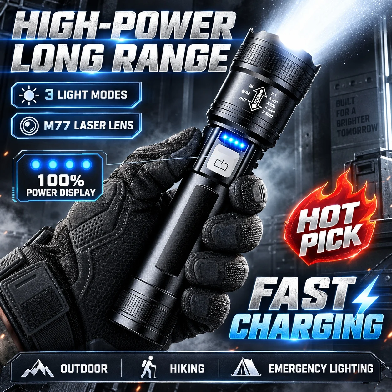 Ultra Strong Light Long-Range Rechargeable Flashlight for Outdoor Patrol, Spotlight Zoom Aurora Cannon, Large Floodlight Laser C