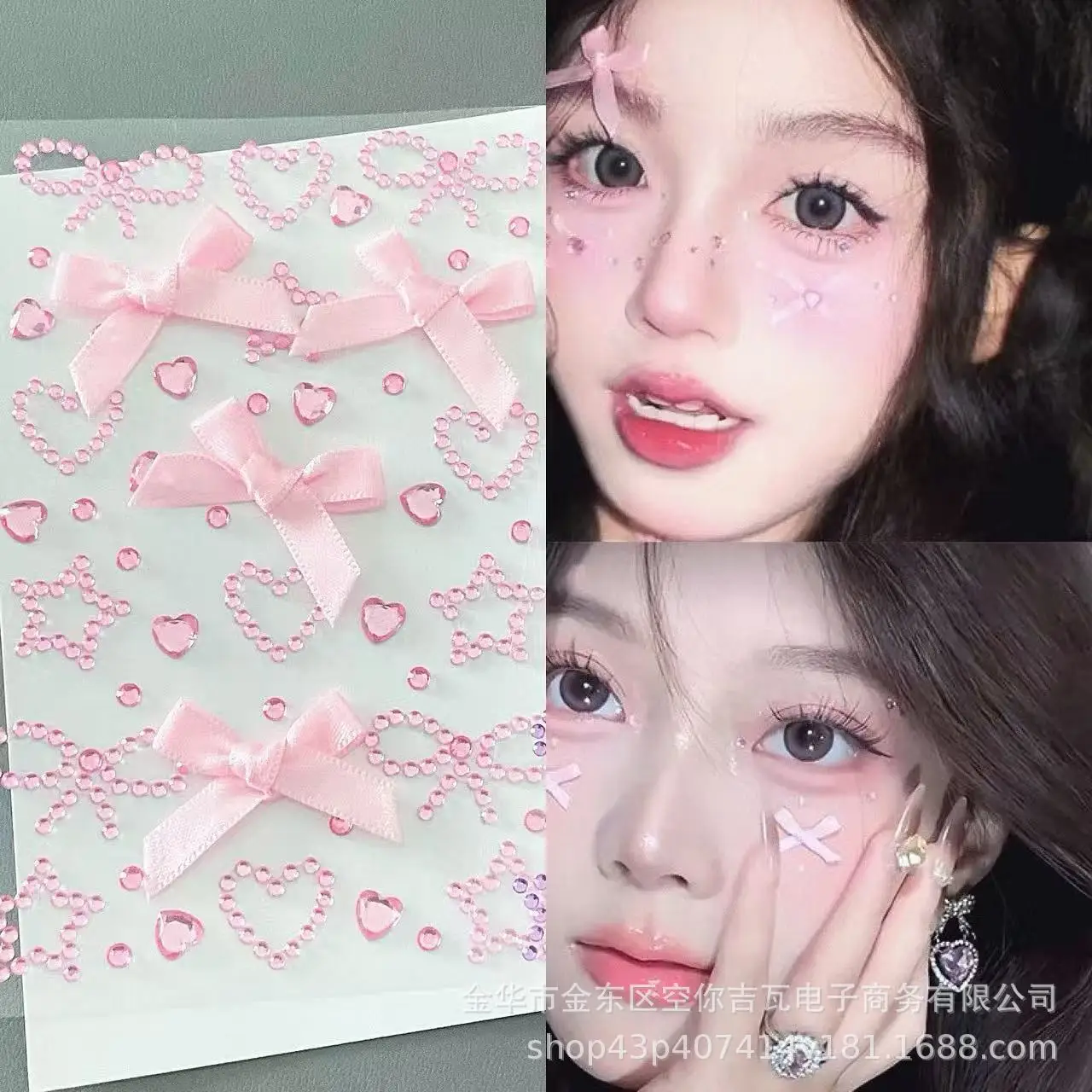 Self Adhesive Rhinestone Stickers Heart Bow Hollow Star Face Gems for Stage Makeup Cheek Decoration DIY Card Making