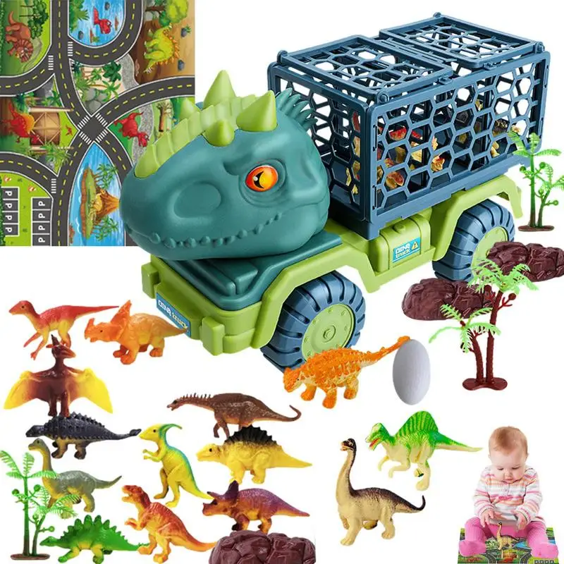 Dinosaur Truck Toy Dinosaur Toy Cars Dinosaur Toys 15 Dino Figures Activity Play Mat Tree Stone Egg Tyrannosaurus Transport Car