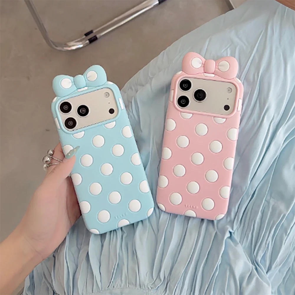 Kawaii 3D Cartoon Polka Dot Schleifenknoten Weiche Silikon Handyhülle für iPhone 12 13 14 15 16 17 Pro Max Lustige Schleife Stoßfeste Hülle – Detail 10