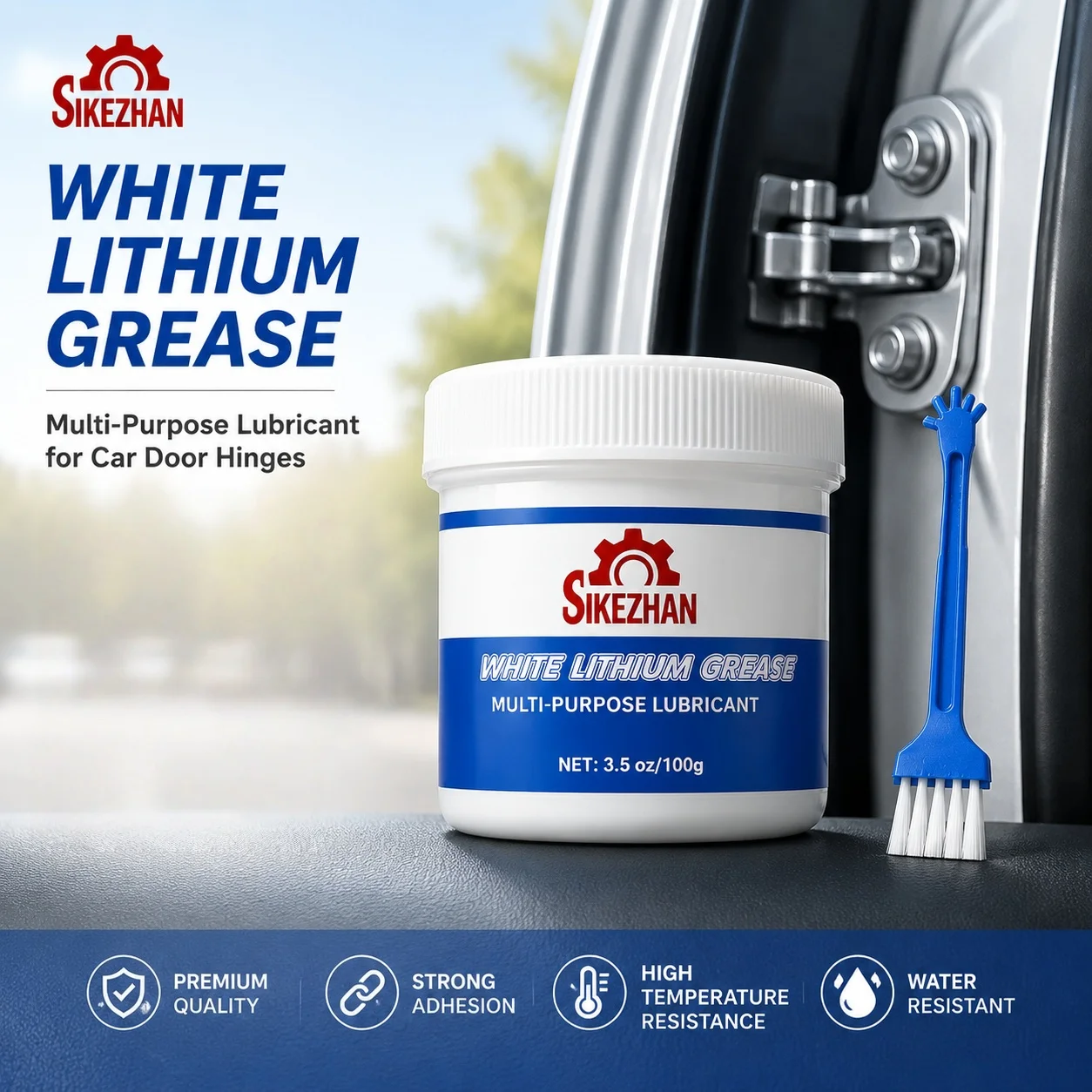 Heavy-Duty Waterproof Multi-Purpose White Lithium Grease with Applicator Brush for Auto Marine Garage Door Hinge Metal Parts