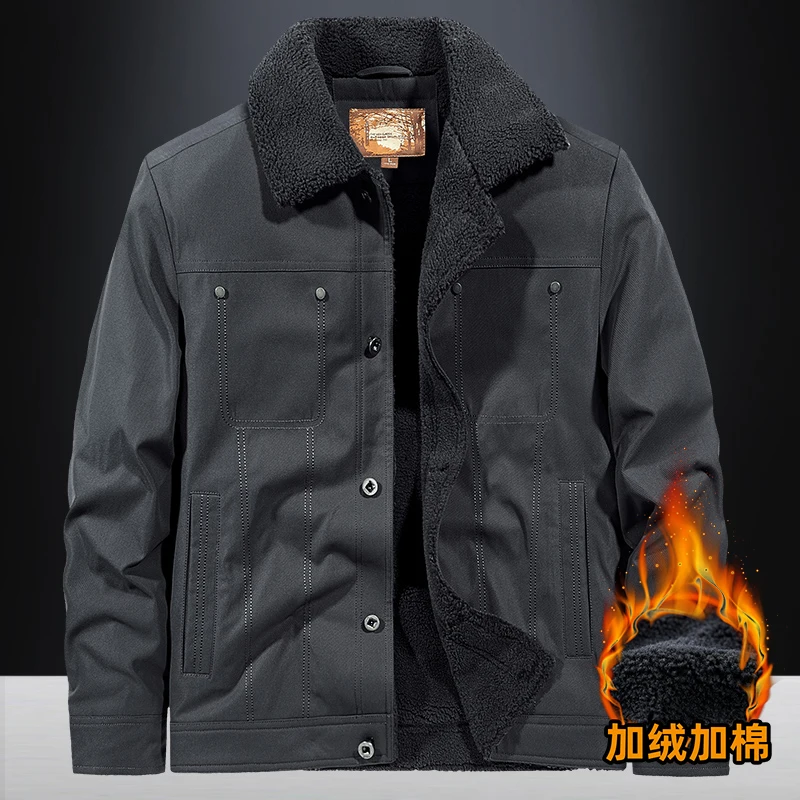 

Новая зимняя мужская хлопковая куртка-авиатор с меховым воротником, флисовая утолщенная теплая бейсбольная куртка, однотонная молния, большой размер