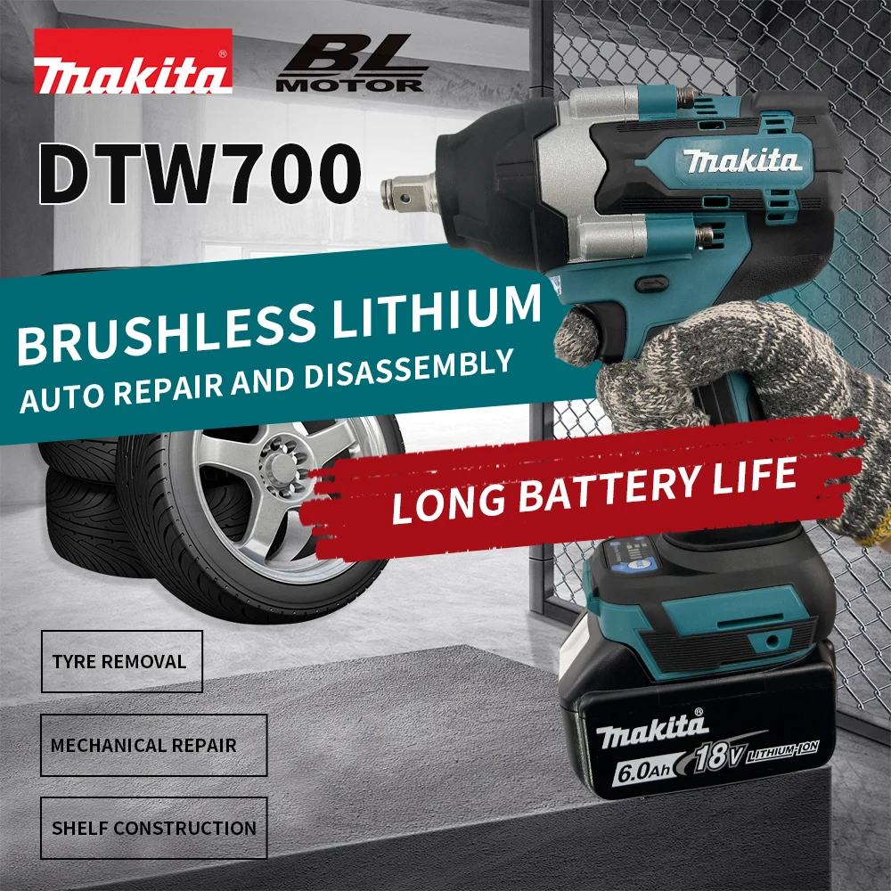 New Makita DTW700 Brushless Rechargeable Electric Large Torque Screwdriver Wireless Drill Impact Wrench 18V Battery Power Tools