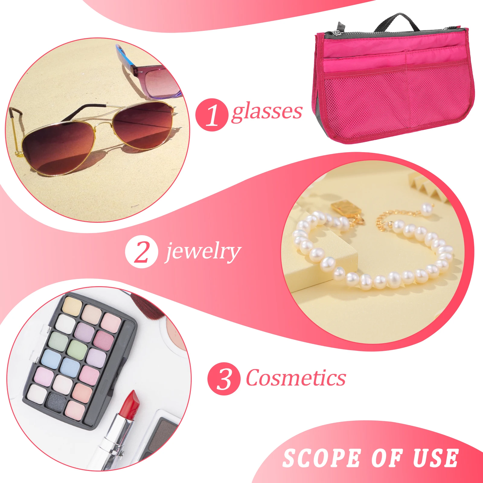 

1Pcs Handbag Liner Multi-Layer Large Capacity Folding Travel Bag Organizer Portable Multi-Pocket Nylon Storage Jewelry