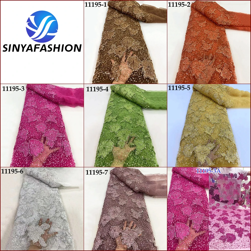 Sinya Orange Gold White Green Coffee African Lace Fabric High Quality French Lace Embroidery Sequins Beaded Luxury Women Fabric