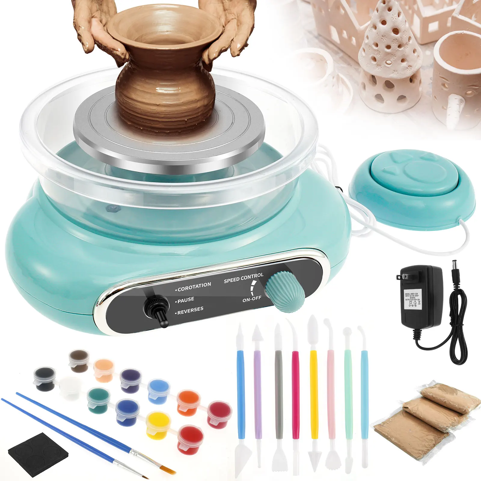 

Kids Pottery Wheel Kit Complete Mini Pottery Wheel Kit Adjustable Speed Pottery Wheel Craft Kit Practical Electric Pottery Wheel