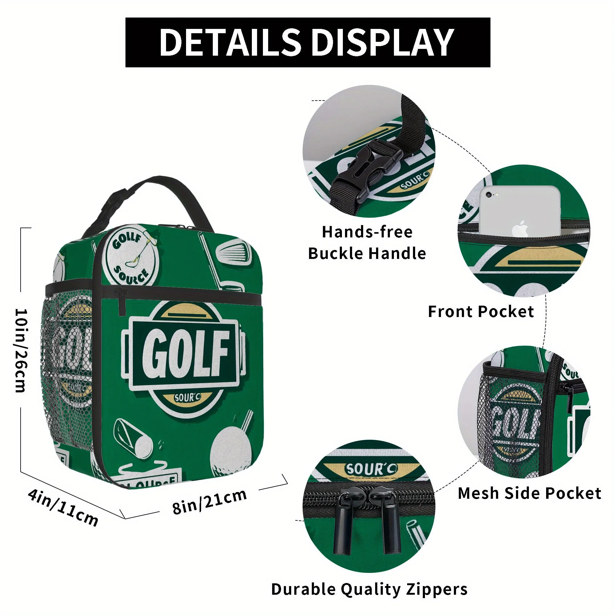 1pc a Thermal Bag Featuring a Printed Golf Pattern, Designed for Insulation. It Is Not Intended for Food Contact And Is Suitable