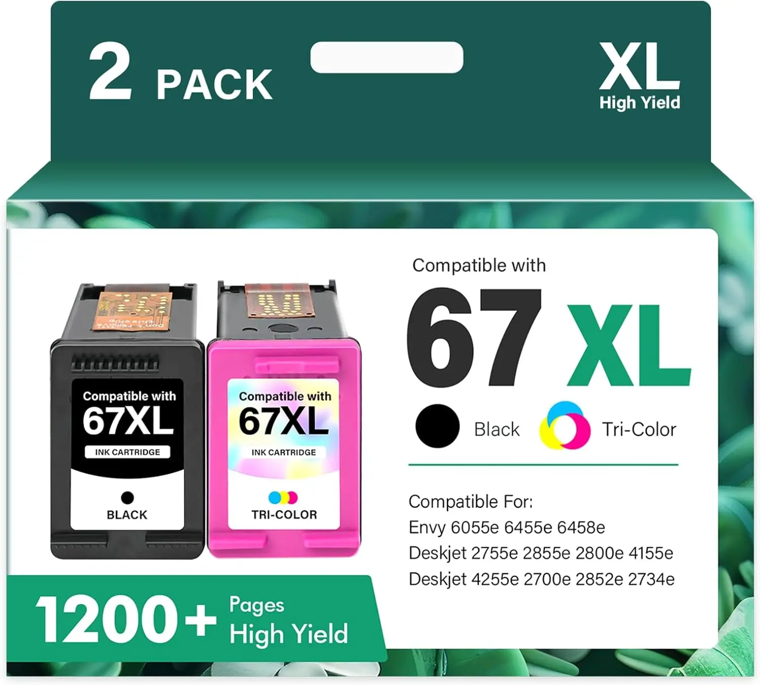 

67XL 67 XL Ink Cartridges Black/Color Combo Pack Compatible for HP Printers DeskJet Envy Series (2-Pack)