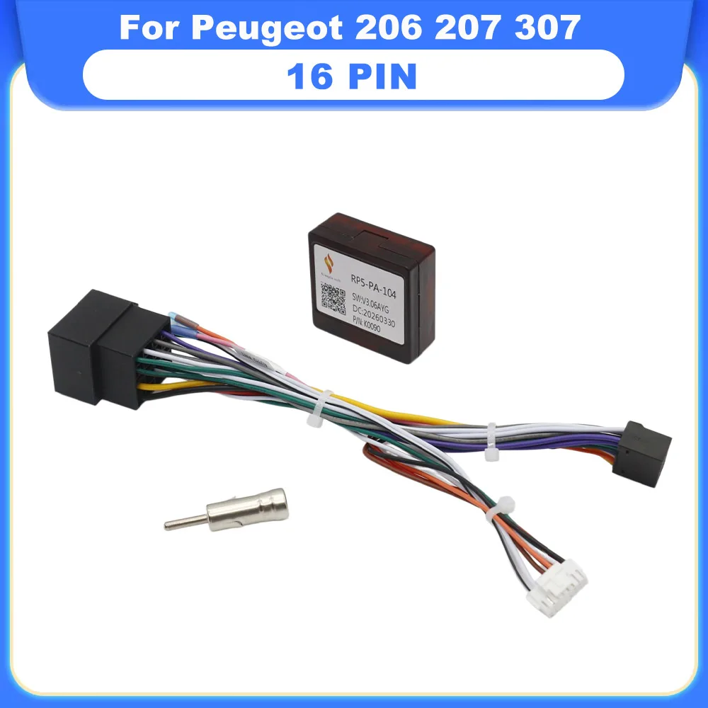 RP5-PA-104 16 Pin Wiring Harness Adapter with CANBUS Decoder For Peugeot 206 207 307 2 Din Android Radio GPS