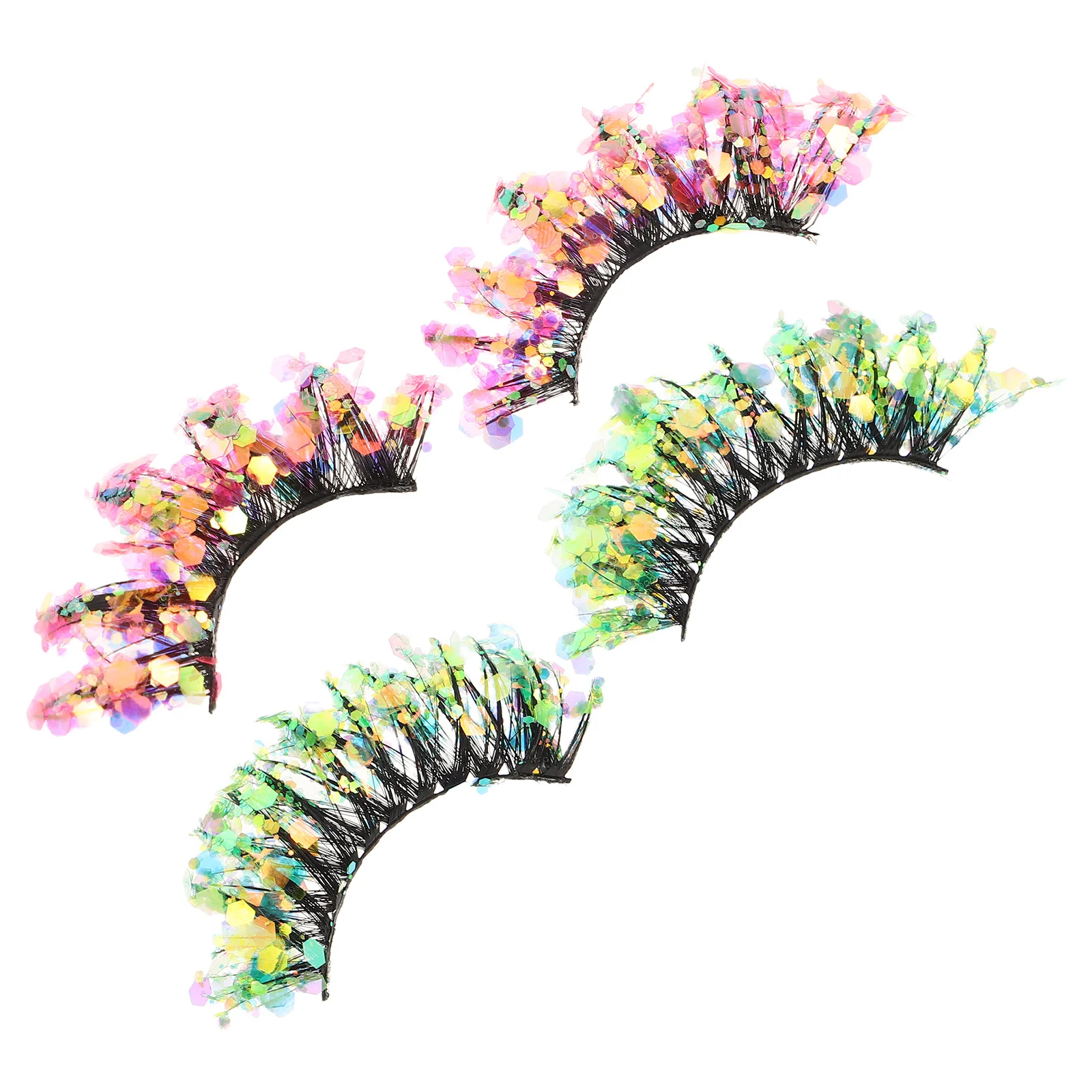 

2Pairs 3D Glitter False Eyelashes Rhinestone Sparkle Lashes Dramatic Volume Party Stage Cosplay Makeup Colors Makeup Eyelashes