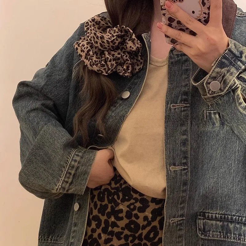 Large Leopard Print Fabric Scrunchie  Trendy Elastic Hair Tie for Women Sweet Bowknot Daily Non Slip Hair Tools