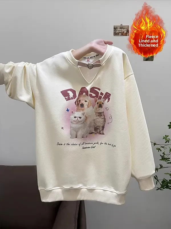 

Женская толстовка оверсайз с V-образным вырезом и поясом, на флисе, с длинными рукавами, для осени и зимы, свободного кроя, на вес до 136 кг