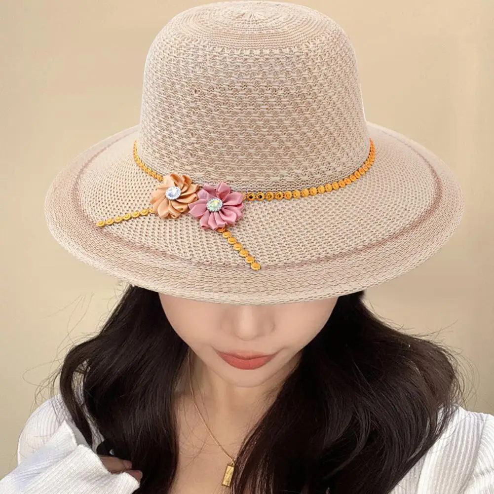 Sun UV UPF 50+ Hat Bucket Summer Women Large Wide Brim Bob Fake Flower Outdoor Fishing Hiking Hat for Female