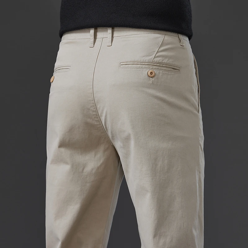 ผ้าฝ้ายยืดกางเกงผู้ชายตรงฤดูใบไม้ร่วงใหม่สีทึบคลาสสิกสบายๆแฟชั่น Slim เกาหลีกางเกงธุรกิจ