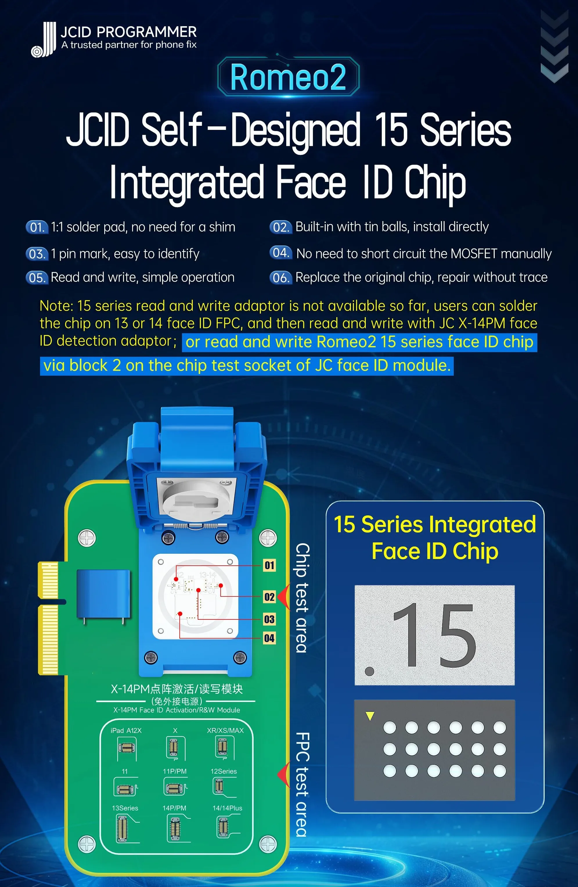 JC Integrated Chip Face ID Repair for iPhone X-12Pro Max iPad Pro 3/4 JC Dot Projector IC No Transfer Required Easy Installation