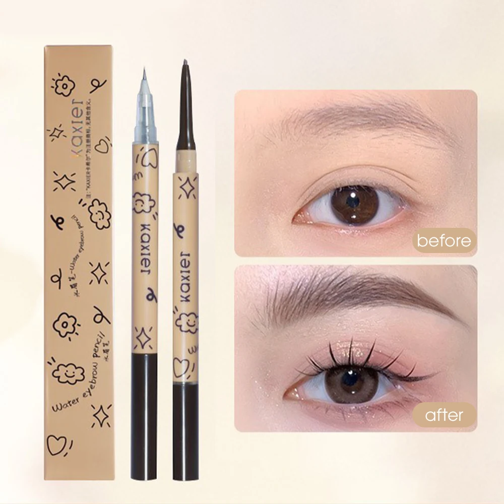 Ultra Fijne Vloeibare Wenkbrauw Potlood Tweekoppig Zweetbestendig 3d Levendige Wilde Wenkbrauwen Blijvende Professionele Eyeliner Ogen Cosmetica