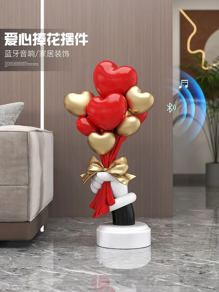 Creative Heart Balloon Bouquet Statue Floor Decor Resin Home Decor Living Room Shop Counter Ornament Sculpture Housewarming Gift