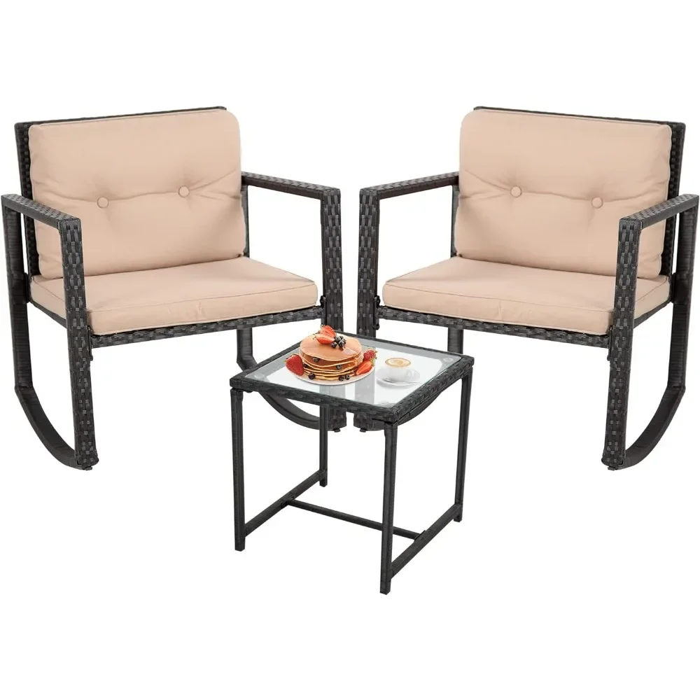 

Wicker Patio Furniture Outdoor Bistro Set, Rocking Chair, 3 Piece, Backyard Porch Poolside Lawn with Coffee Table,Black