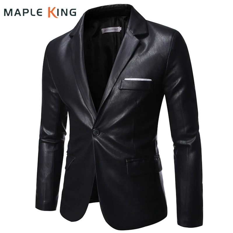 

Leather Suit Jackets for Men Blazer Cuero Hombre 2024 Vinatge Steampunk Pu Leather Business Social Windbreaker Mens Veste Hommes