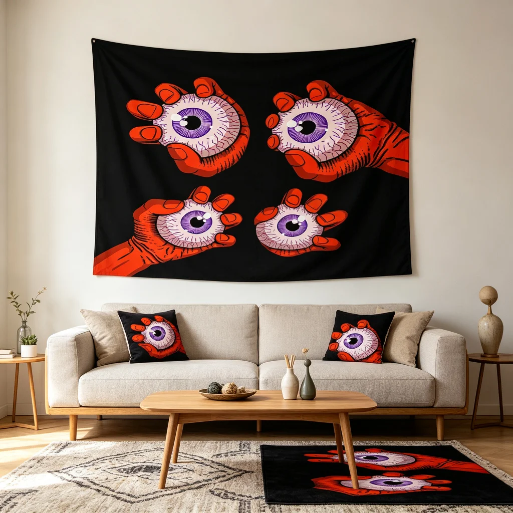 1PC Red Hand Eyeball Art Print Backdrop Banner, Bedroom Living Room Photo Background, Polyester, Home Decor, Wall Art