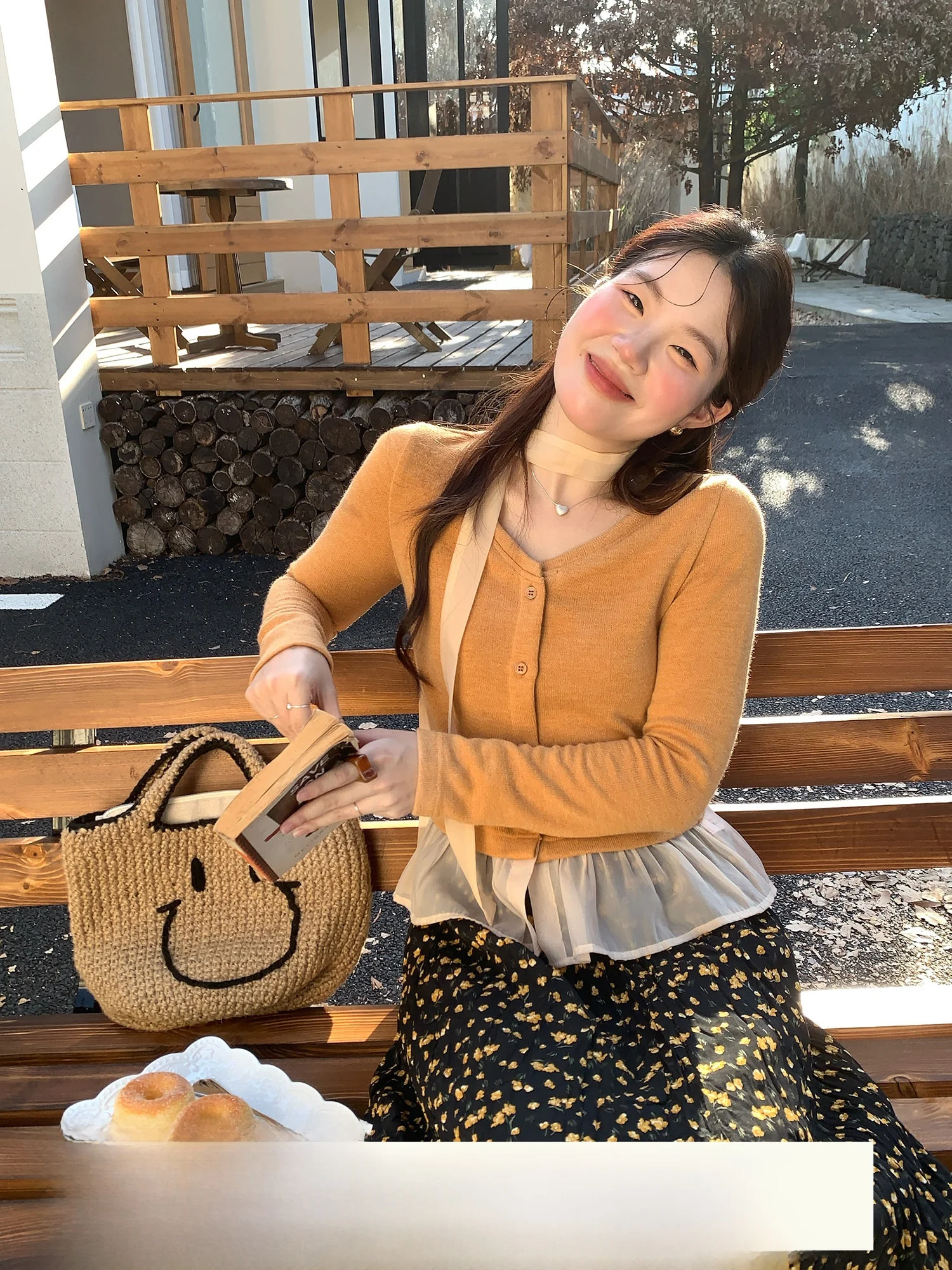 

Soft Korean Sle Knitted Sweater Women's Open Cardigan Gentle Sle Personali Autumn Top Splicing Skirt Sle Fem Faion