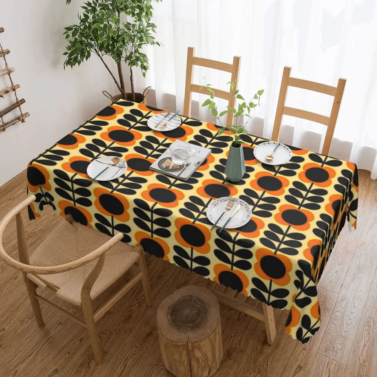 Custom Rectangular Fitted Orla Kiely Multi Stem Flowers Table Cloth Oilproof Tablecloth Outdoor 45