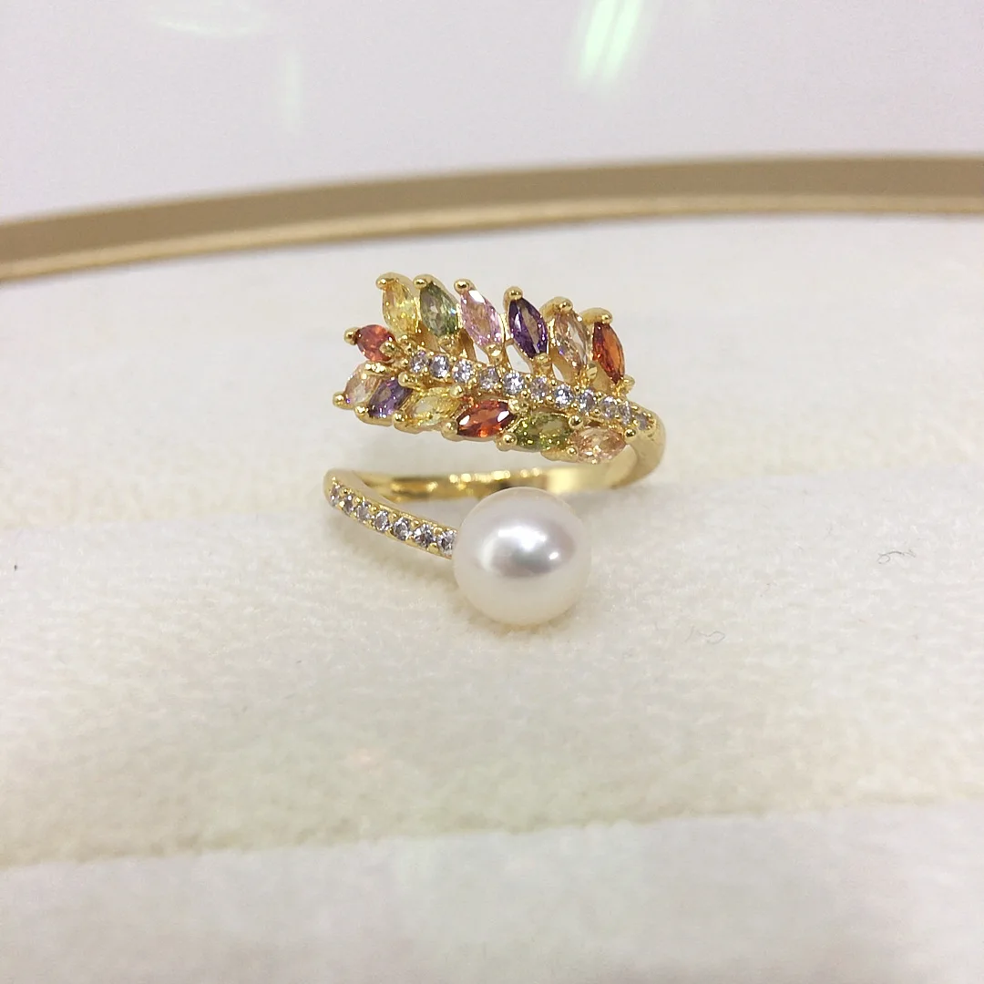 

Natural Freshwater Pearl Gold Plated Ring with Simple Zircon Single Pearl Design Fashionable Jewelry Accessory