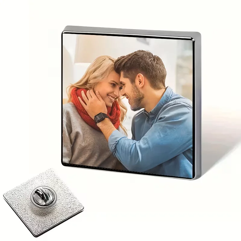 Personalised Custom 0.78 Inch Square Metal Brooch Can Be Personalised with Text, Photos or Images Hats and Clothing