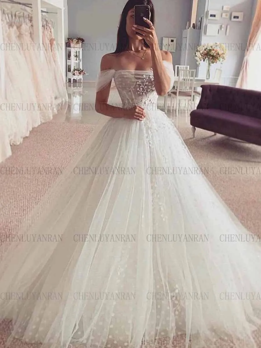 Boho A-Line Wedding Dresses For Women Off-Shoulder Sexy Wendding Dress Applique Tulle Dresses For Wome 2023 فستان حفلات الزفاف