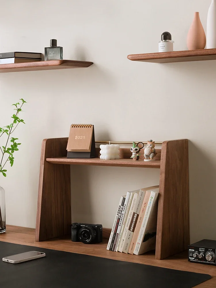 Meja: Rak buku kayu solid gaya Nordik, rak meja