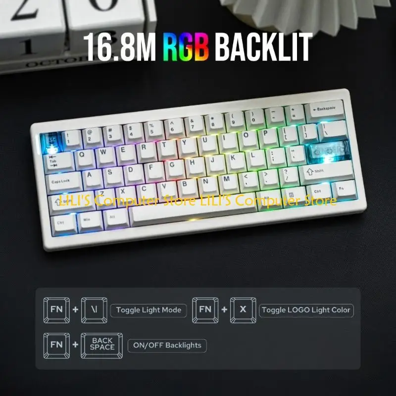 

A52B QK61 V2 60 Percent Small Mechanical Keyboard with 2.4Ghz Wireless Connection and Color Backlighting Mini Keypad