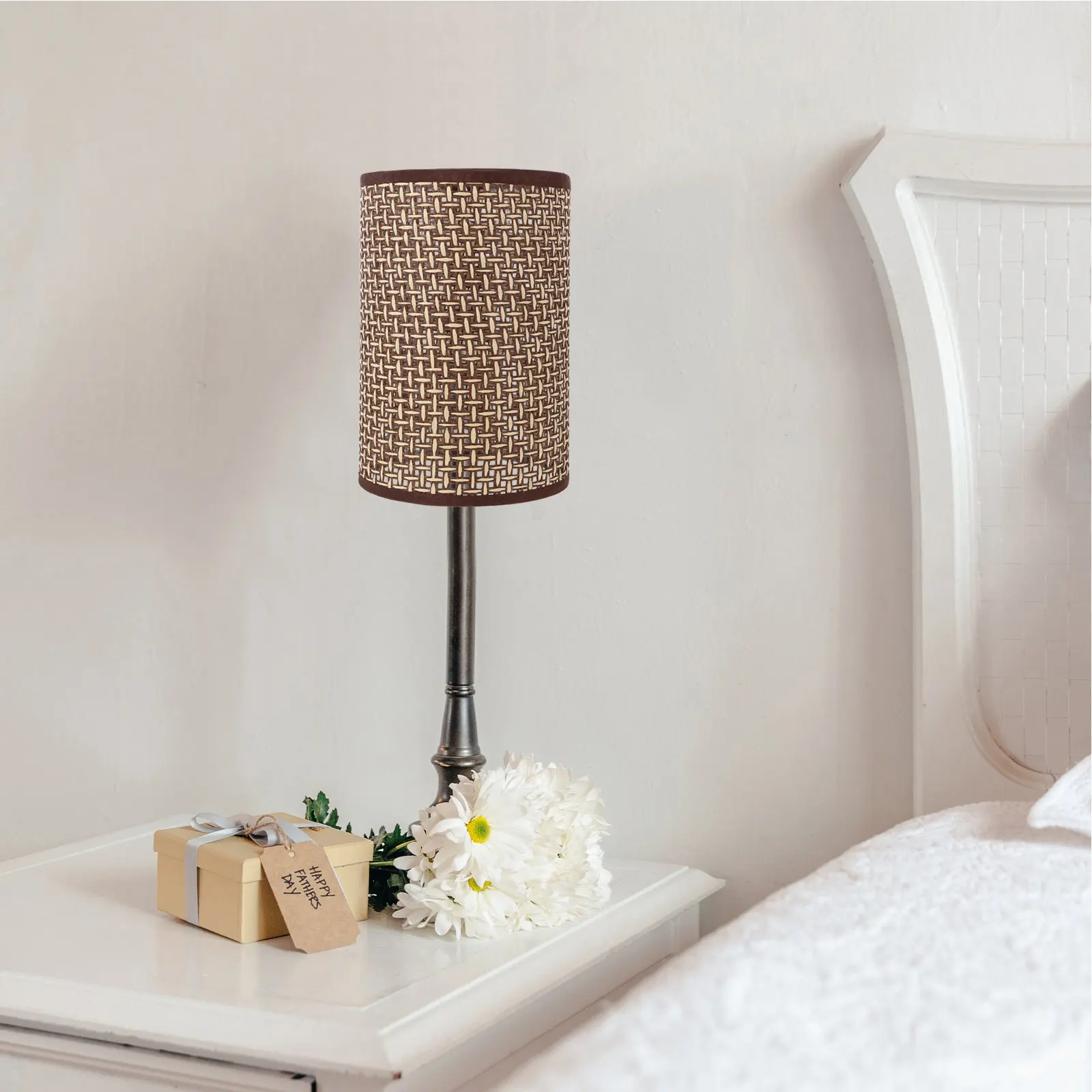Woven Rattan Lamp Shade for Table Lamp E14 E27 Long Drum Style Replacement Cover Natural Rustic Unique Texture Soft Light Living