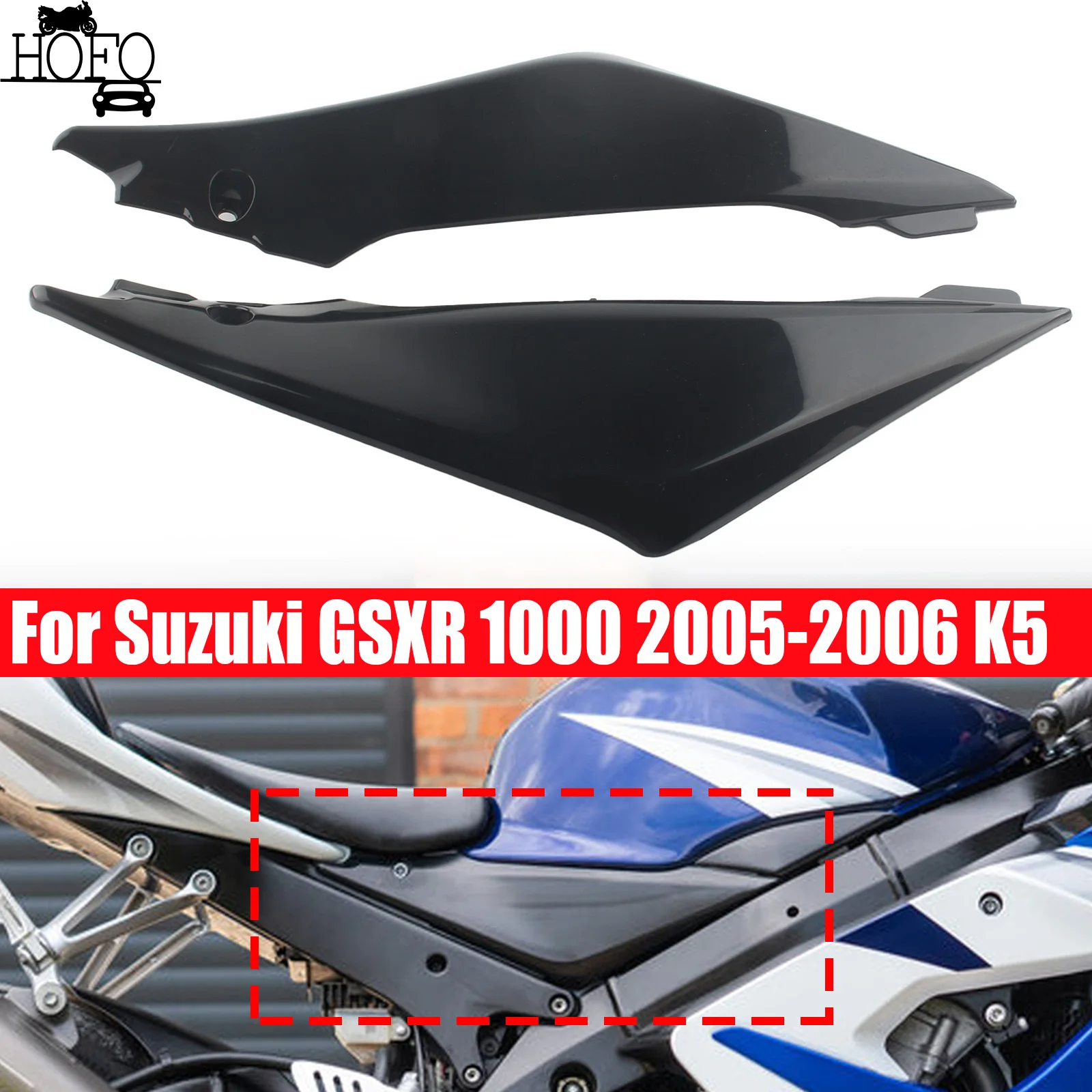 

Motorcycle Fuel Gas Tank Side Cover Panel Fairing Frame Trim Cowl Case Black For Suzuki GSXR 1000 2005-2006 K5