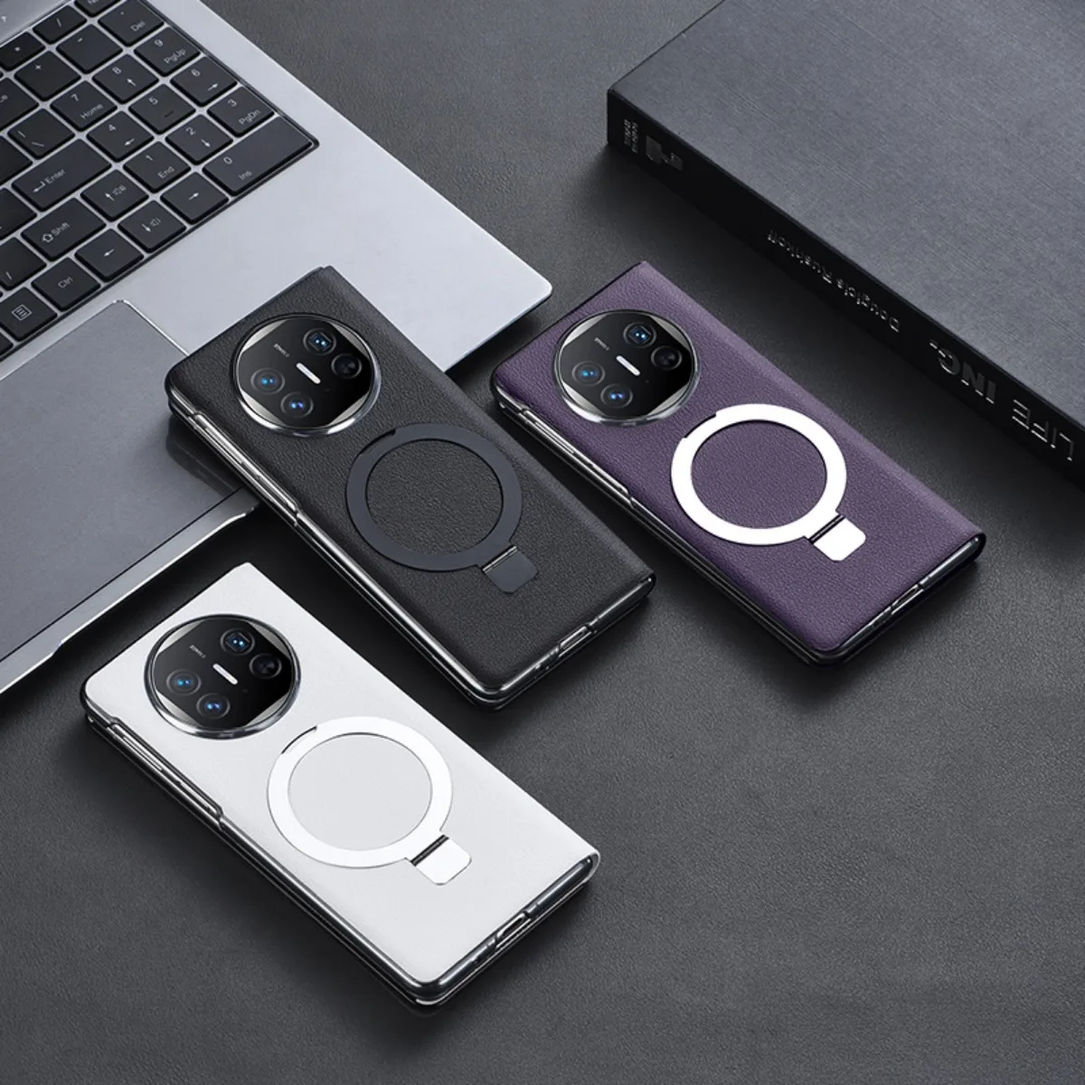 For Huawei Mate X5 X3 Case Luxury Skin Friendly Matte Leather Magnetic Rotating Ring Bracket Protective Back Cover Accessories