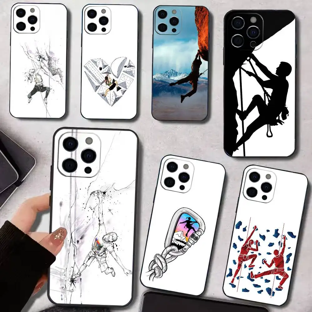

R-Rock Climbing Wall Phone Case For iPhone 17,16,15,14,13,12,11 Plus,Pro Max,XS,Soft Silicone Black Cover