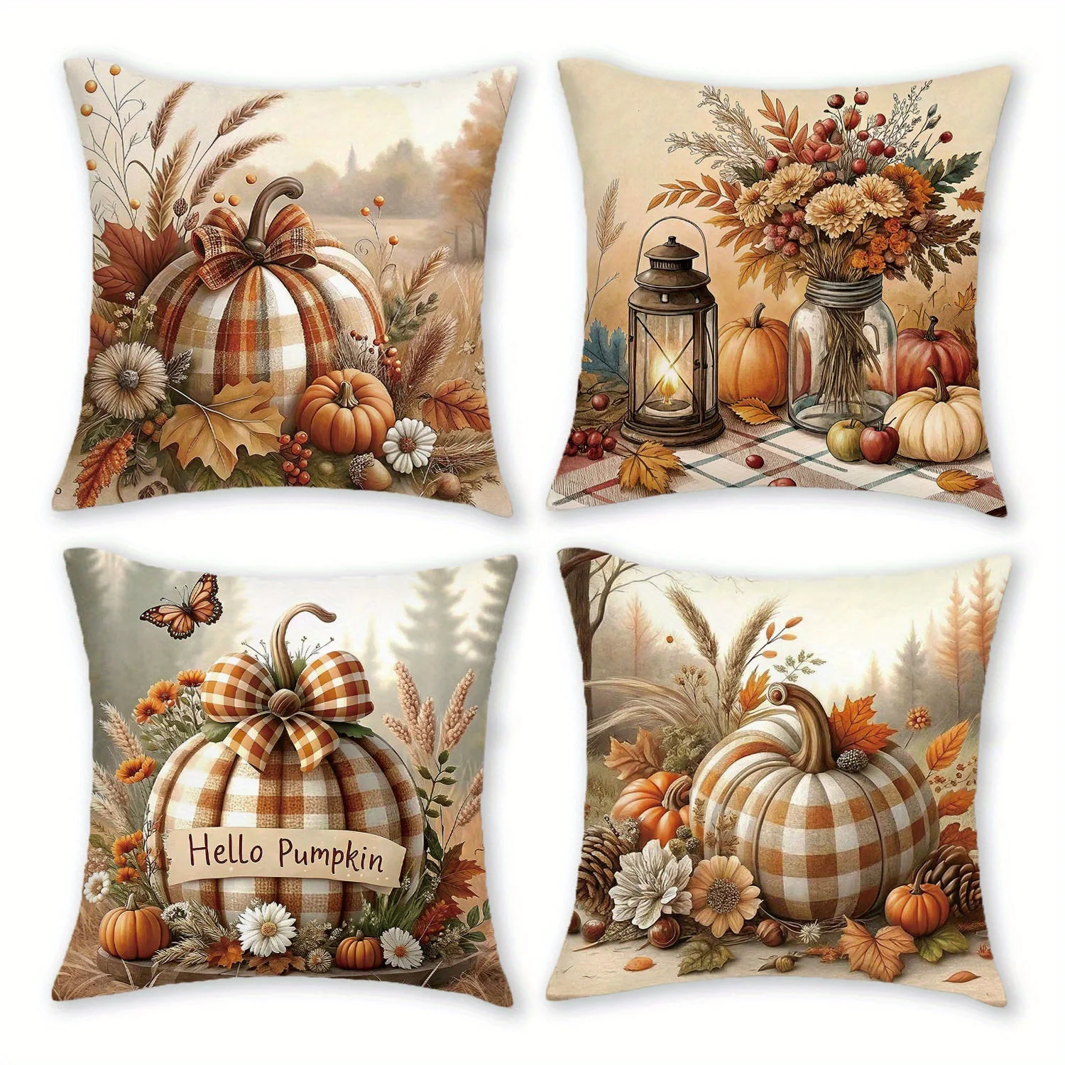 4Pcs Halloween Linen Cushion Cover Trick or Treat Theme Pillowcase Stripe Pumpkin Pillow Cover Halloween Party Decoration 2025