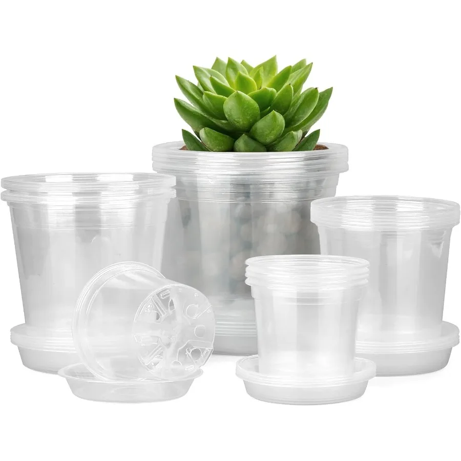 

4 5 6 7 Inch Clear Nursery Pots for Plants with Sacuers 20 Pack Plastic Flower Pots with Drainage Holes Variety Pack Seedlings