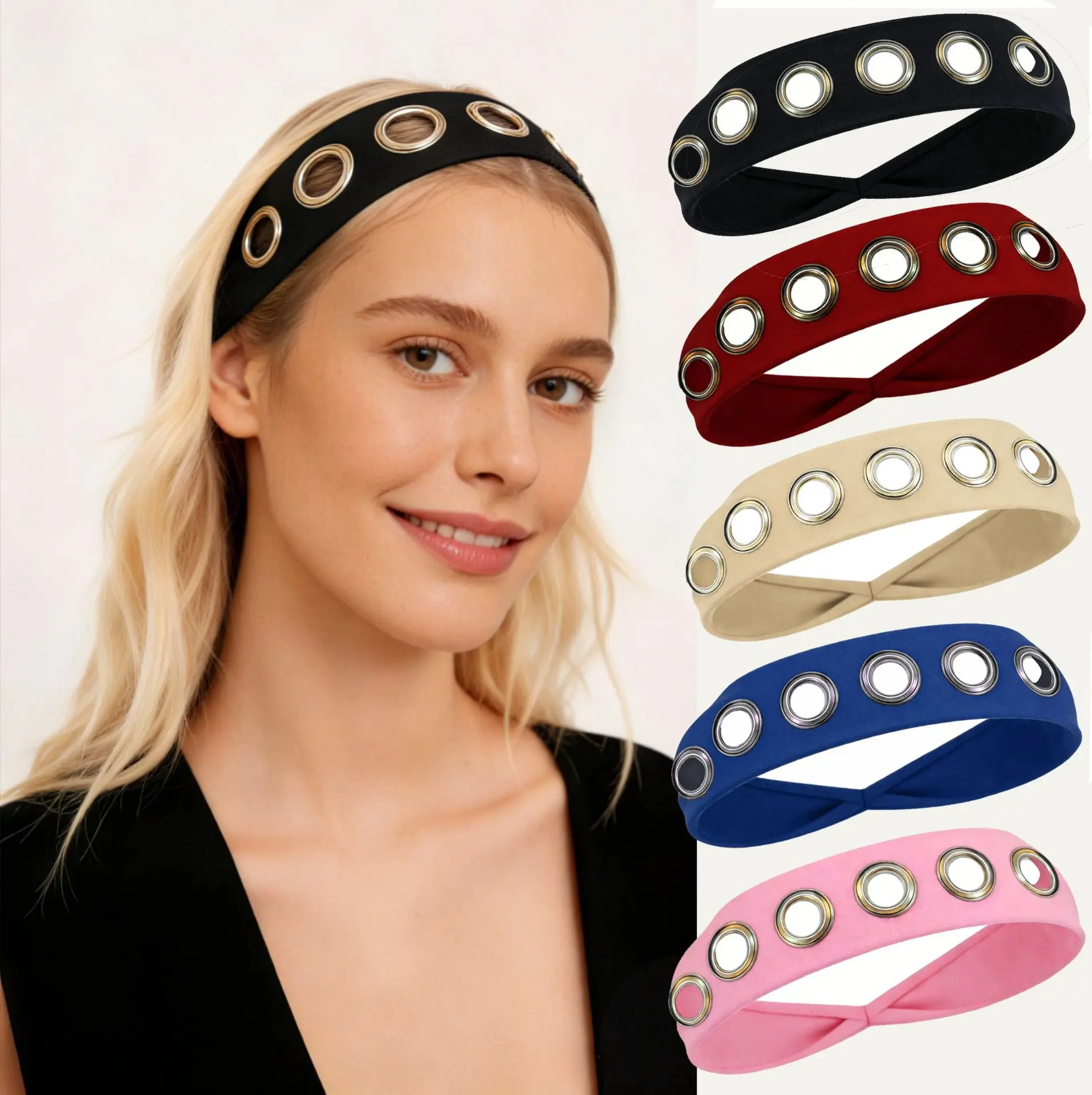 

5 Pcs/Lot Solid Color Punk Metal Headband Hollowed Elastic Sports Hairbands Hair Accessories