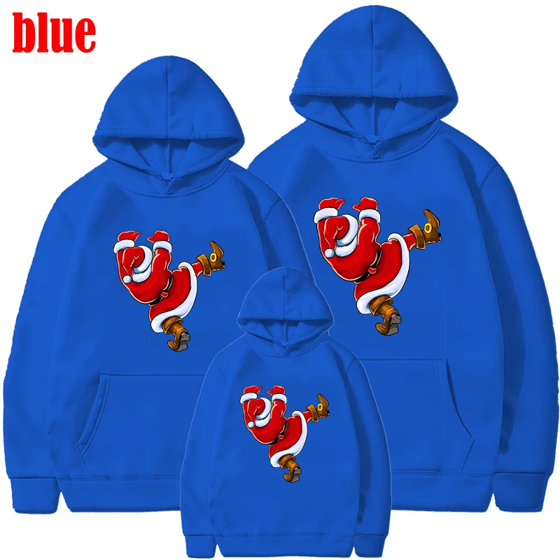 Parent-child Clothing  Funny Santa Claus Climbing The Wall Print Pullover Hoodies For Men And Women And Kids Christmas Clothes